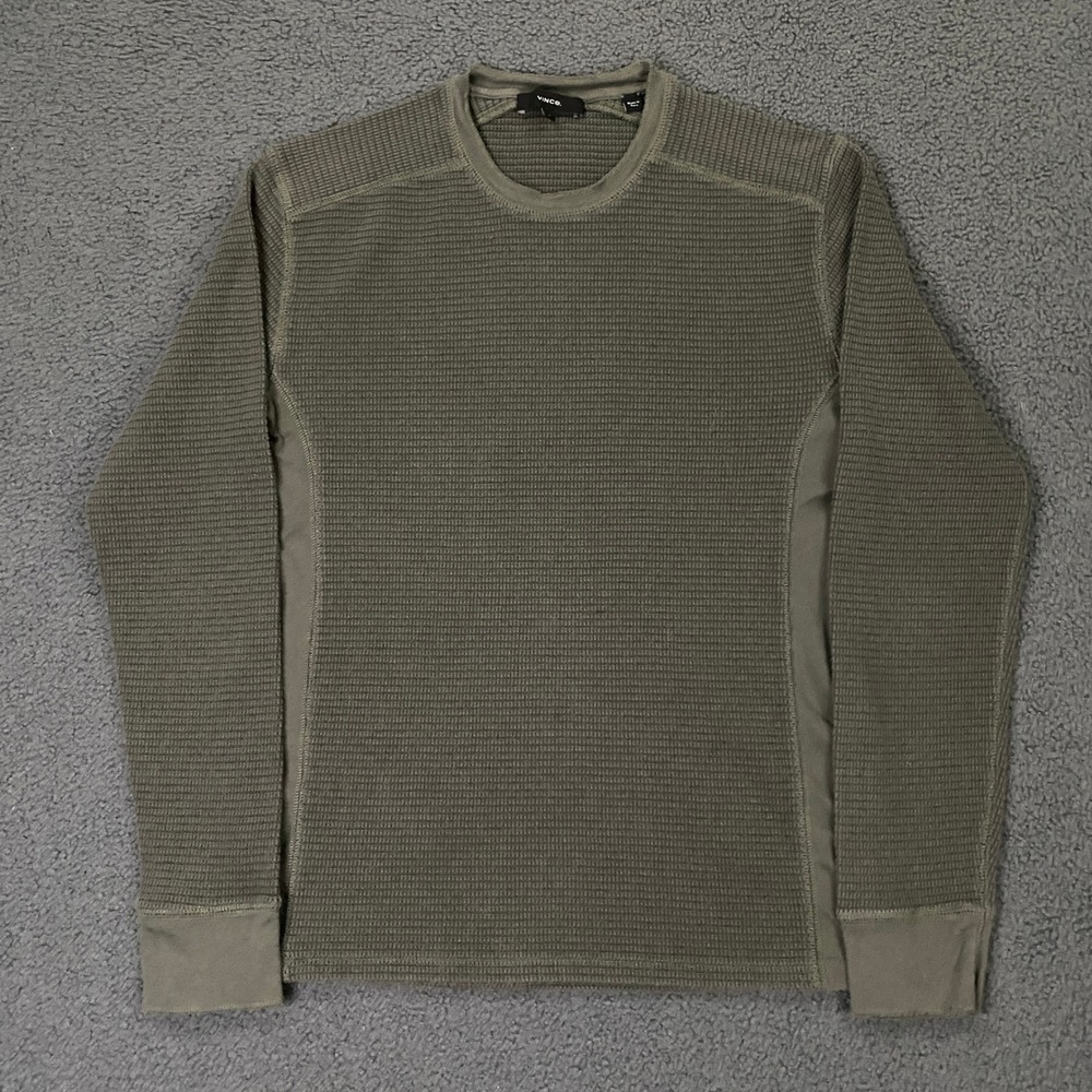 Vince Shirt Mens Small Gray Thermal Waffle Knit Long Sleeve Crew Made in Peru